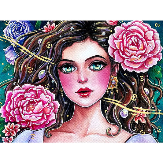 Girl Flower - Full Round Drill Diamond Painting 45*35CM