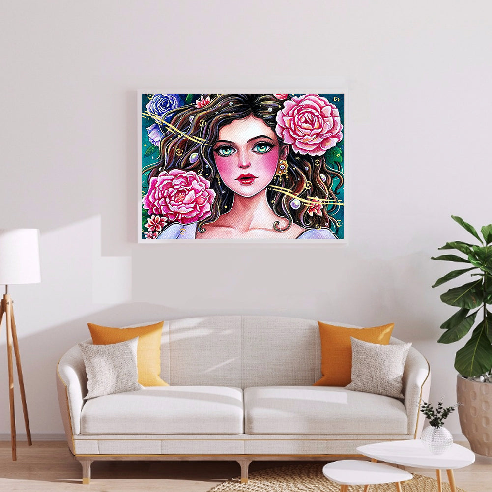 Girl Flower - Full Round Drill Diamond Painting 45*35CM