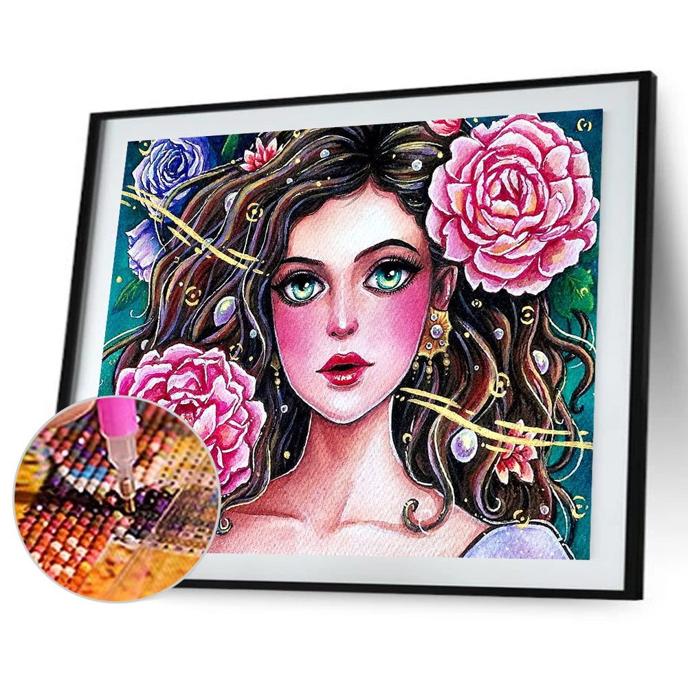 Girl Flower - Full Round Drill Diamond Painting 45*35CM