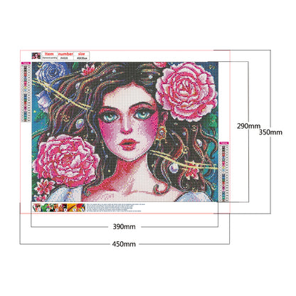 Girl Flower - Full Round Drill Diamond Painting 45*35CM