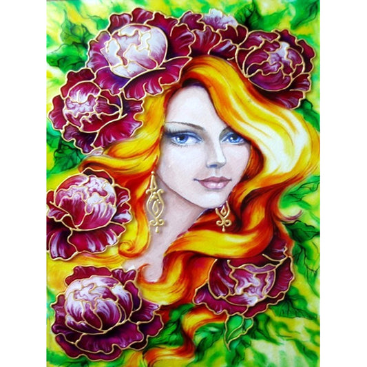 Flower Girl - Full Round Drill Diamond Painting 30*40CM