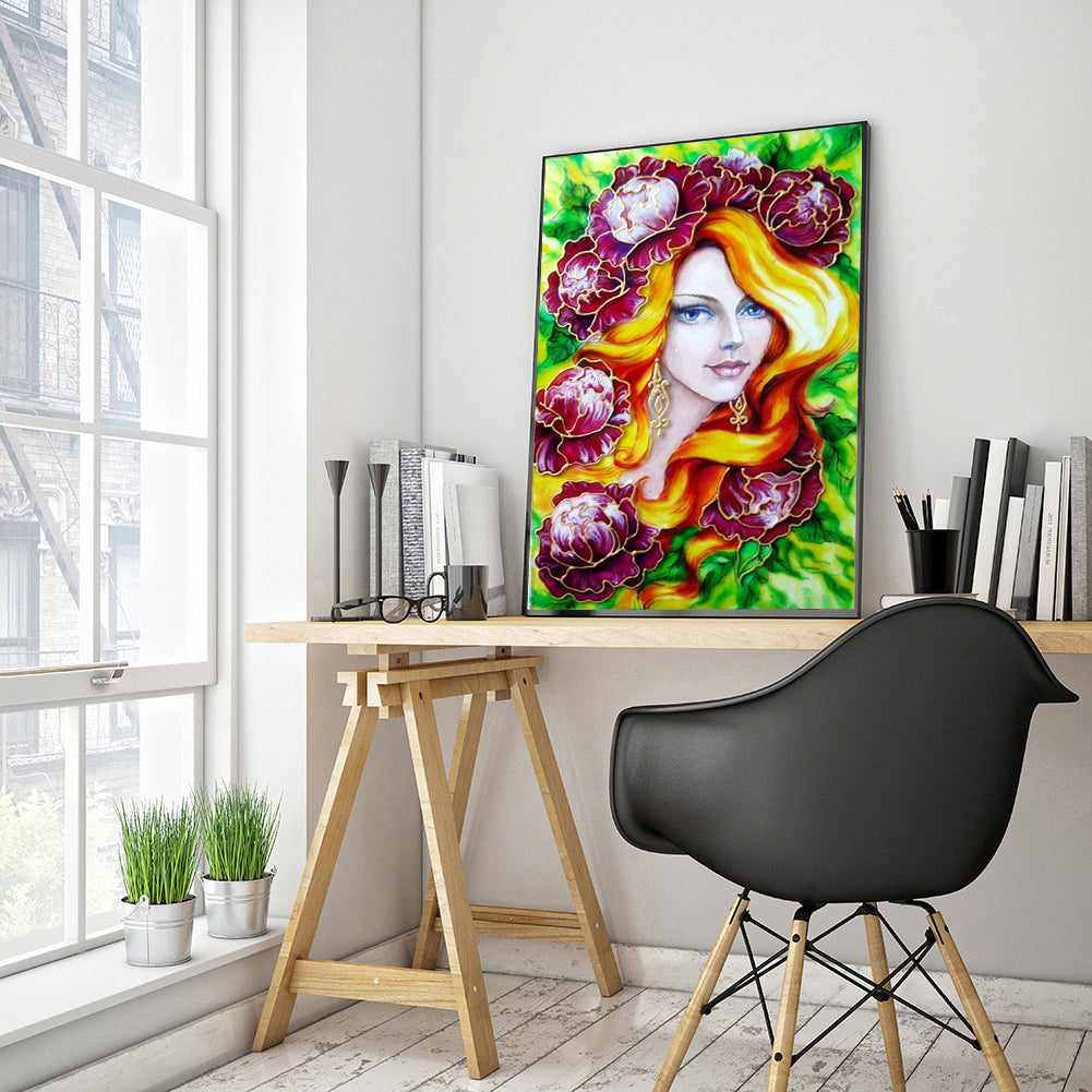 Flower Girl - Full Round Drill Diamond Painting 30*40CM