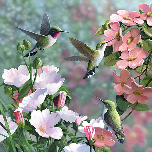 Hummingbird Flower - Full Round Drill Diamond Painting 35*35CM