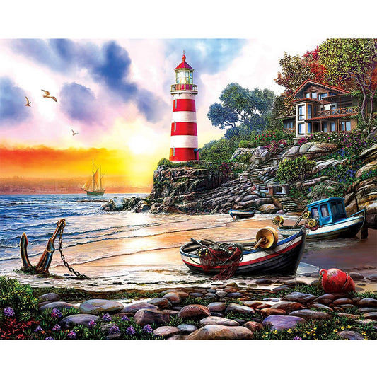 Seaside Lighthouse - Full Round Drill Diamond Painting 50*40CM