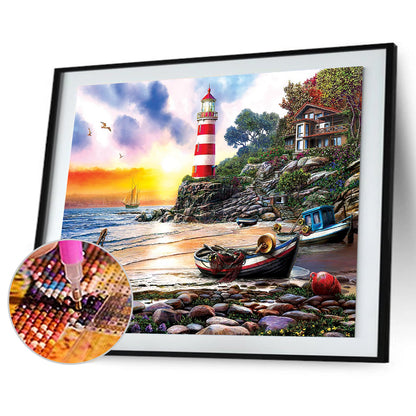 Seaside Lighthouse - Full Round Drill Diamond Painting 50*40CM