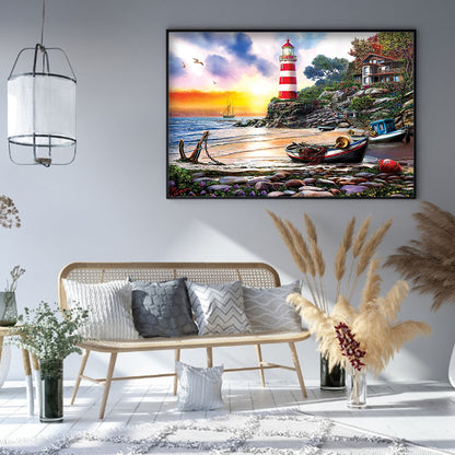 Seaside Lighthouse - Full Round Drill Diamond Painting 50*40CM