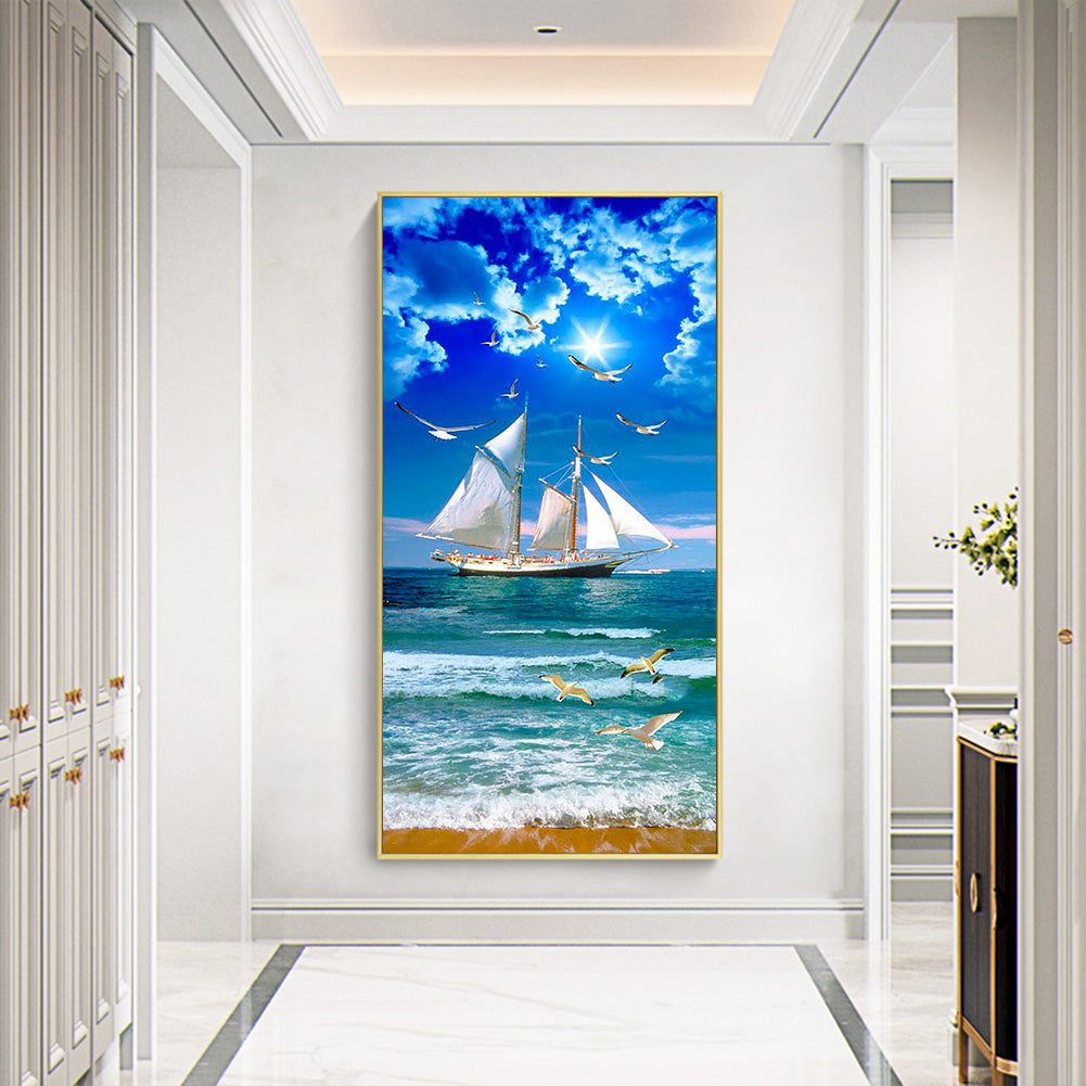 Sailboat Waves - Full Round Drill Diamond Painting 40*80CM