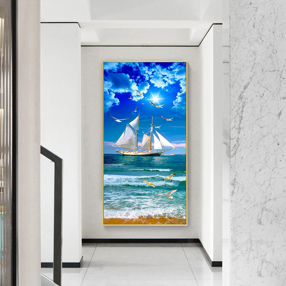 Sailboat Waves - Full Round Drill Diamond Painting 40*80CM