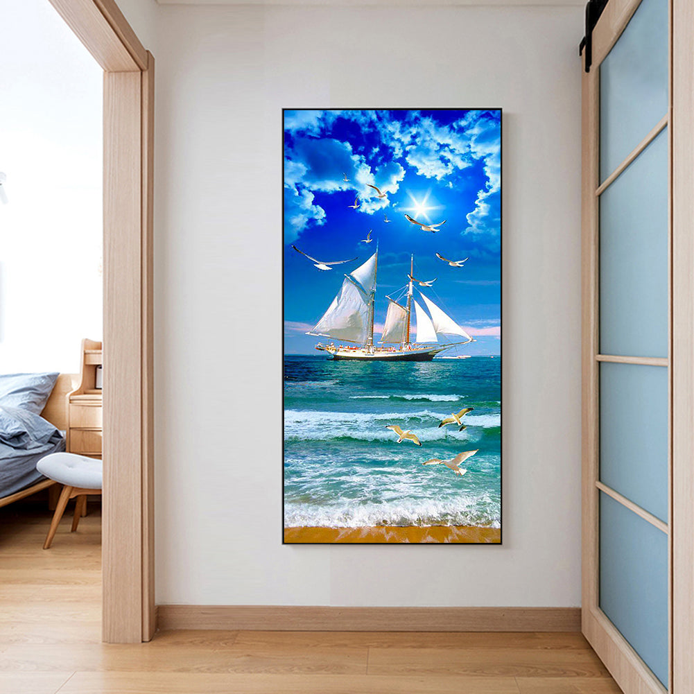 Sailboat Waves - Full Round Drill Diamond Painting 40*80CM