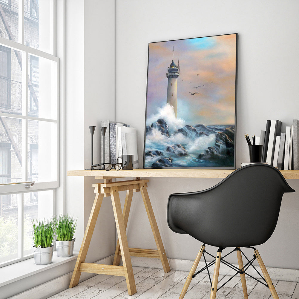 Lighthouse Waves - Full Round Drill Diamond Painting 30*40CM