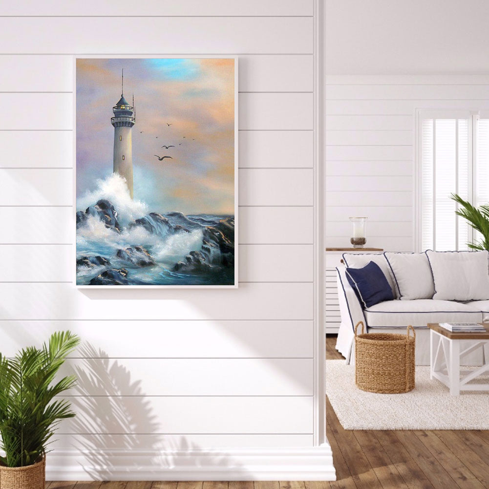 Lighthouse Waves - Full Round Drill Diamond Painting 30*40CM