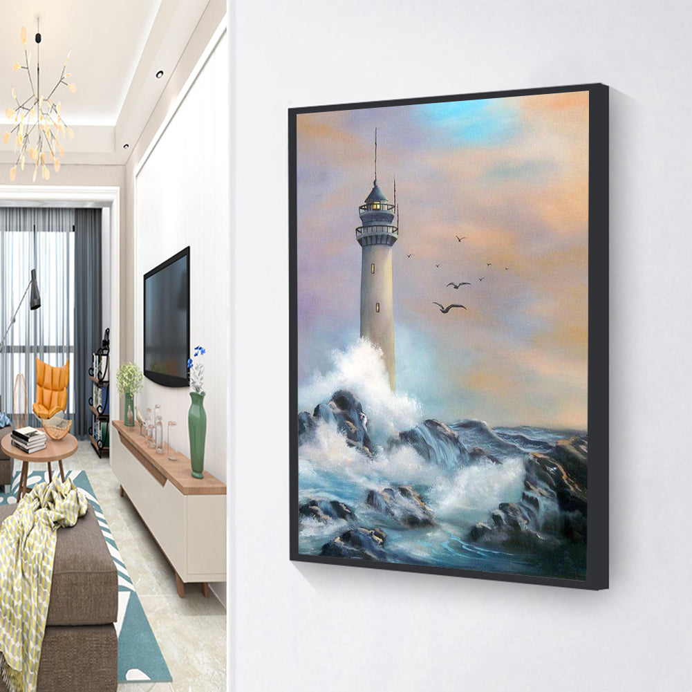 Lighthouse Waves - Full Round Drill Diamond Painting 30*40CM