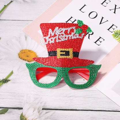 Kids Christmas Diamond Glasses Toys DIY Frame Paste 3D Rhinestone Stickers