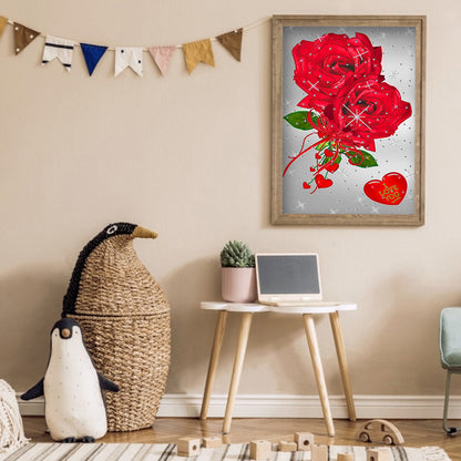 Red Rose - Special Shaped Drill Diamond Painting 35*50CM