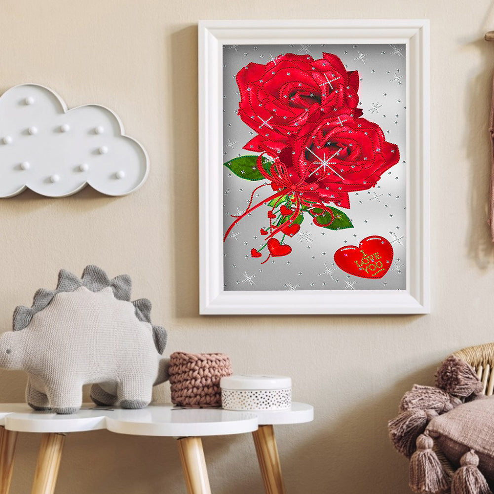 Red Rose - Special Shaped Drill Diamond Painting 35*50CM