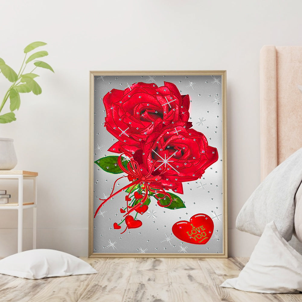 Red Rose - Special Shaped Drill Diamond Painting 35*50CM