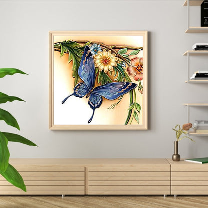 Butterfly Flowers - Special Shaped Drill Diamond Painting 30*30CM