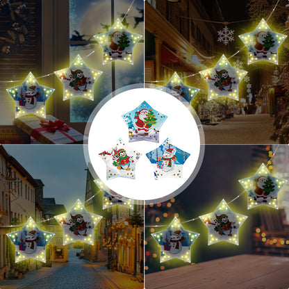 5D DIY Diamond Painting Christmas Tree Ornaments LED Hanging Star Lights