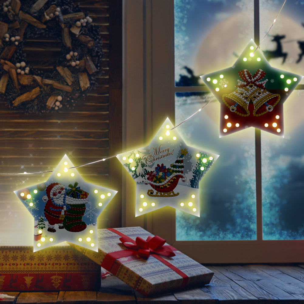 5D DIY Diamond Painting Christmas Tree Ornaments LED Hanging Star Lights