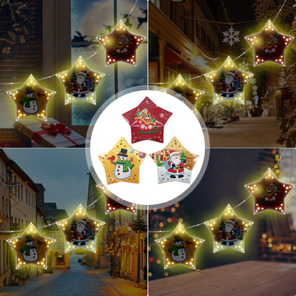 5D DIY Diamond Painting Christmas Tree Ornaments LED Hanging Star Lights