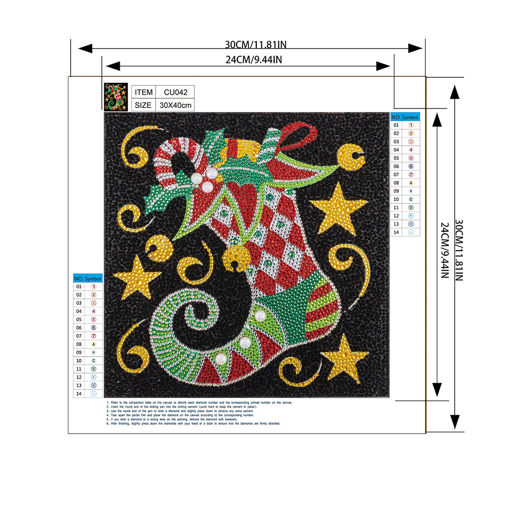 Christmas Socks - Special Shaped Drill Diamond Painting 30*30CM