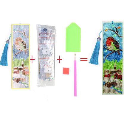 5D DIY Diamond Painting Leather Bookmark Tassel Special Shape Drill Mark