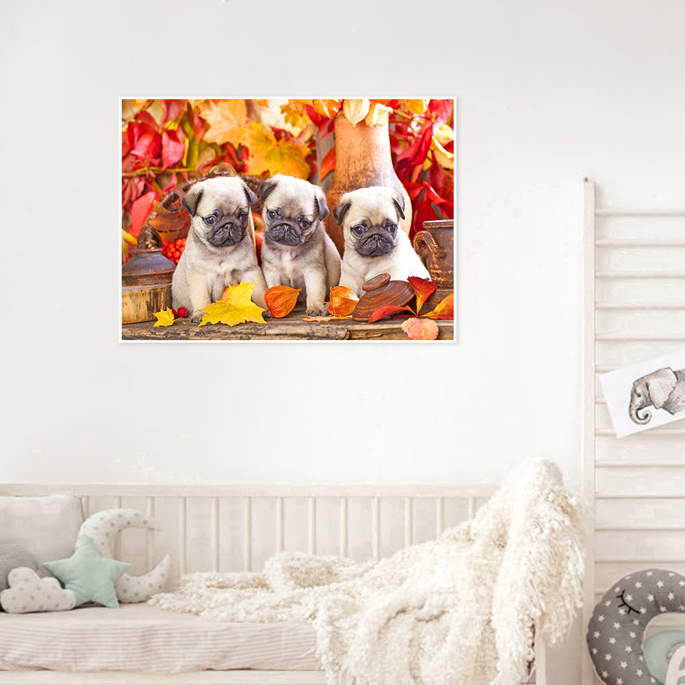 Three Puppies - Full Round Drill Diamond Painting 40*30CM