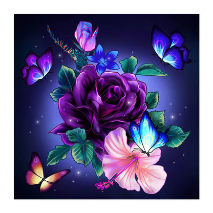 Butterfly Rose - Full Round Drill Diamond Painting 30*30CM