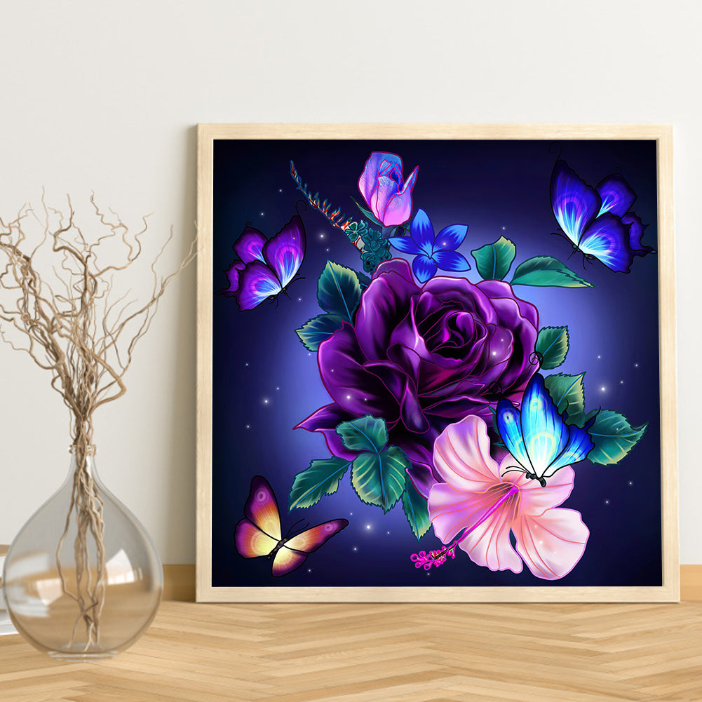 Butterfly Rose - Full Round Drill Diamond Painting 30*30CM