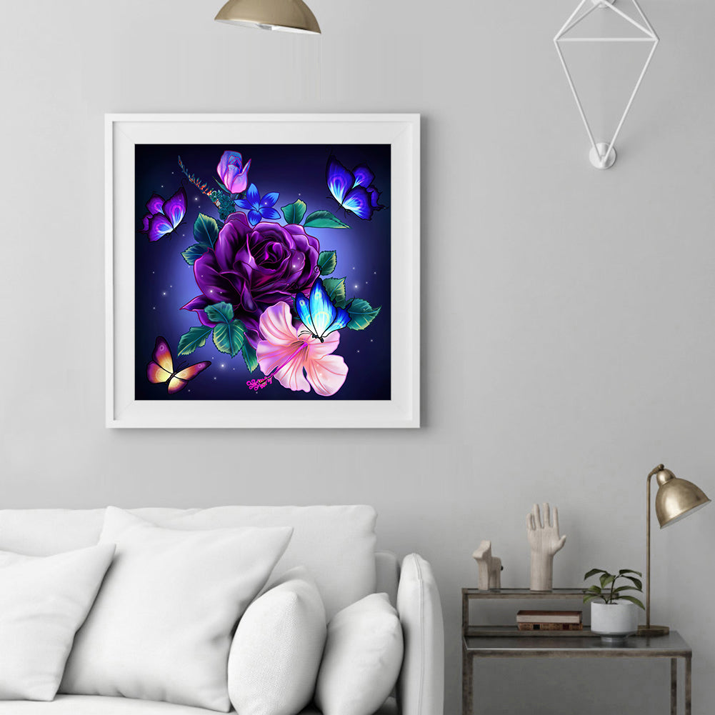 Butterfly Rose - Full Round Drill Diamond Painting 30*30CM