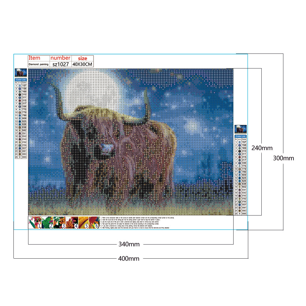 Moon Cow - Full Round Drill Diamond Painting 40*30CM