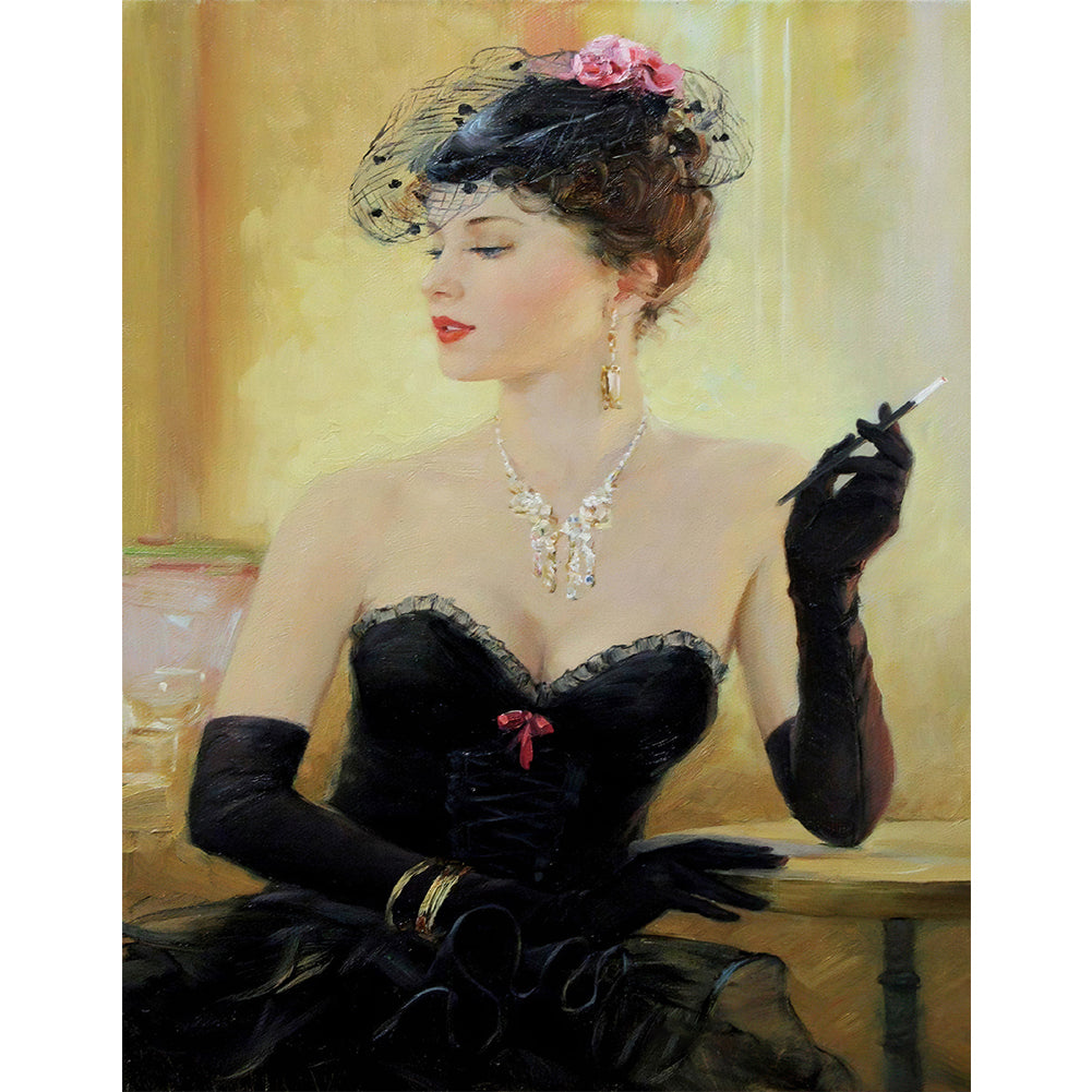 Elegant Lady - Full Round Drill Diamond Painting 30*40CM