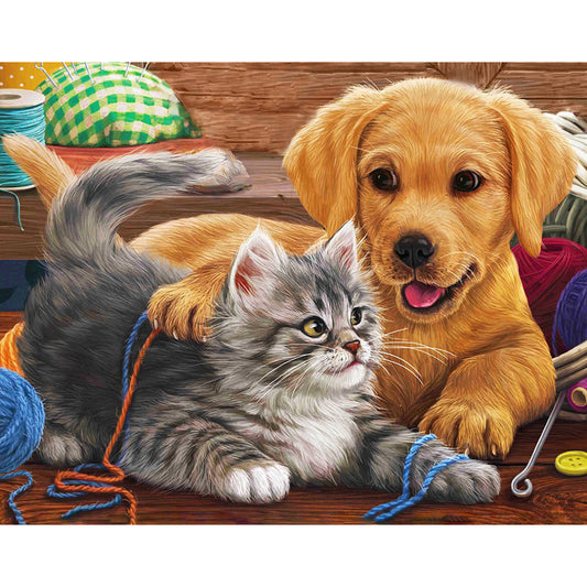 Cat Dog - Full Round Drill Diamond Painting 40*30CM