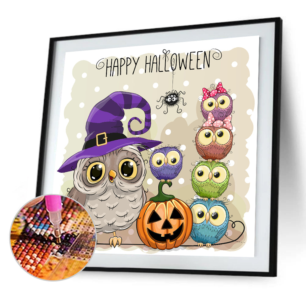 Owl Pumpkin - Full Round Drill Diamond Painting 30*30CM