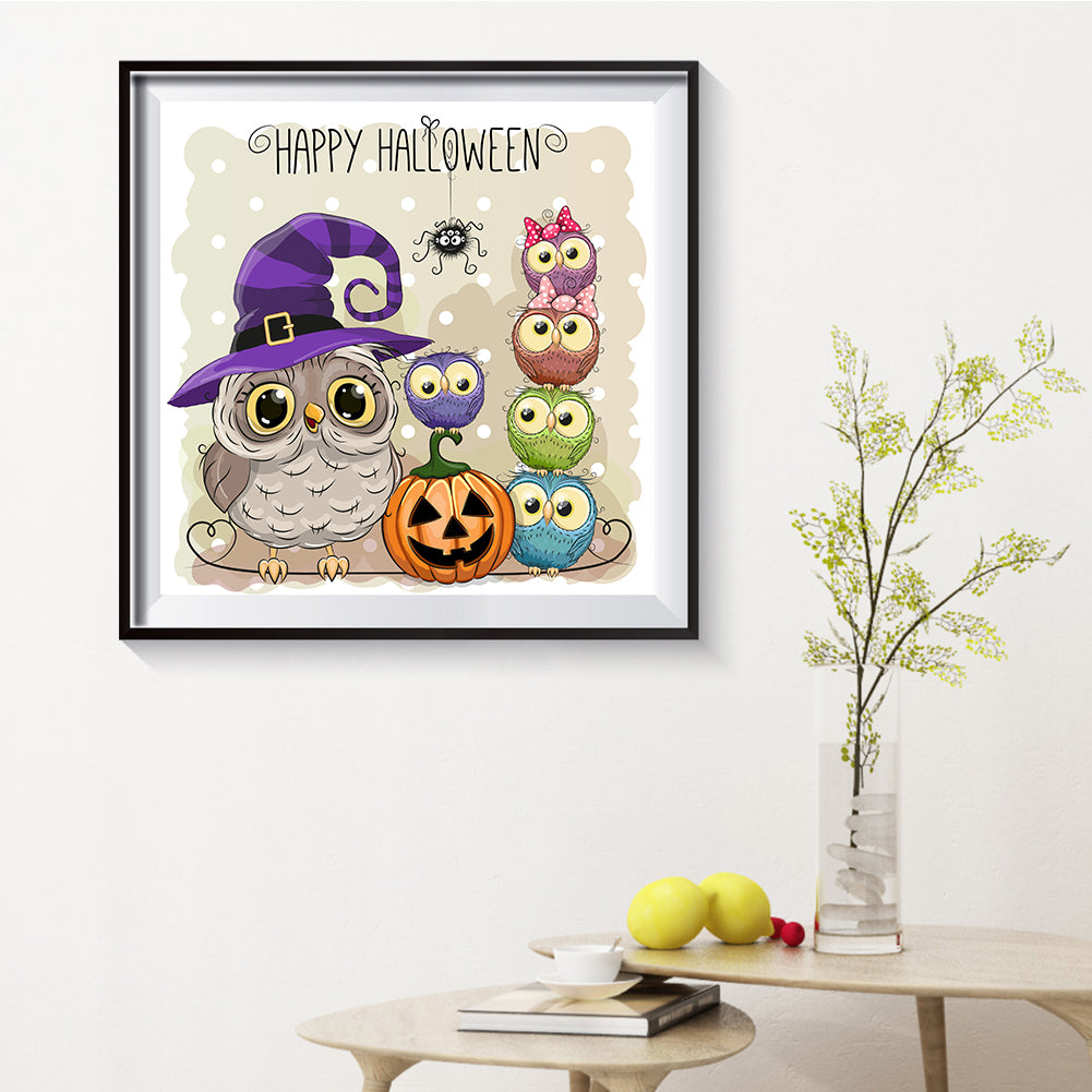 Owl Pumpkin - Full Round Drill Diamond Painting 30*30CM