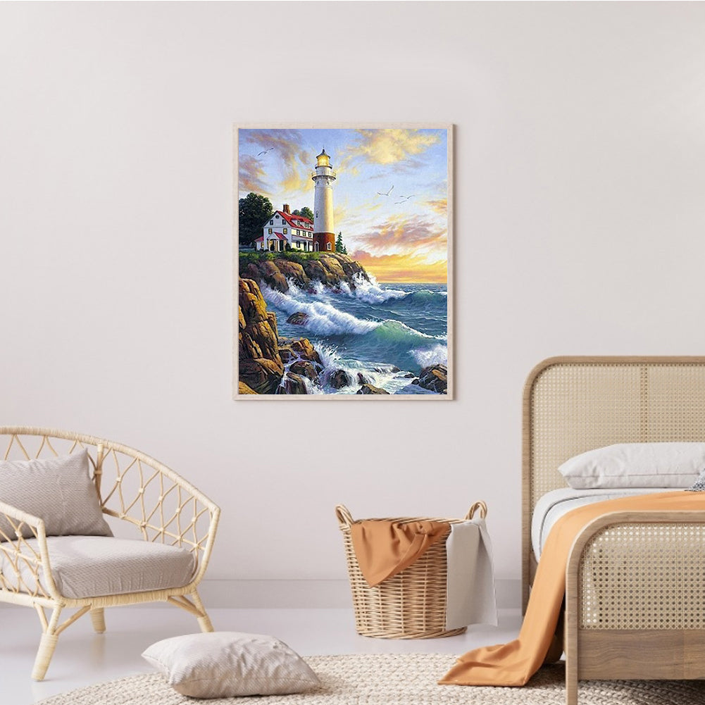 Seaside Lighthouse - Full Round Drill Diamond Painting 30*40CM