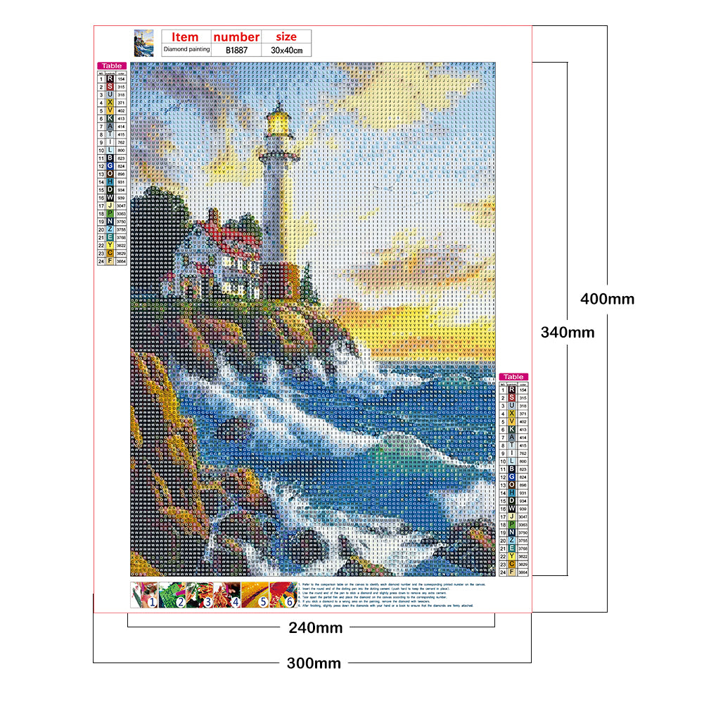 Seaside Lighthouse - Full Round Drill Diamond Painting 30*40CM