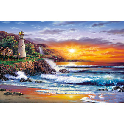 Seaside lighthouse - Full Round Drill Diamond Painting 60*40CM