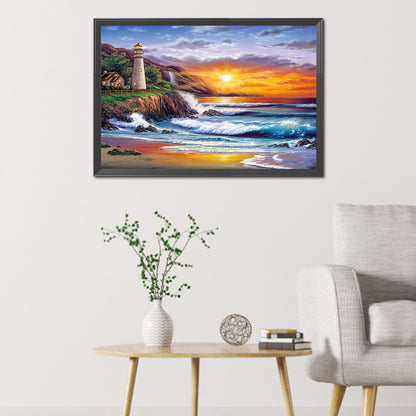 Seaside lighthouse - Full Round Drill Diamond Painting 60*40CM