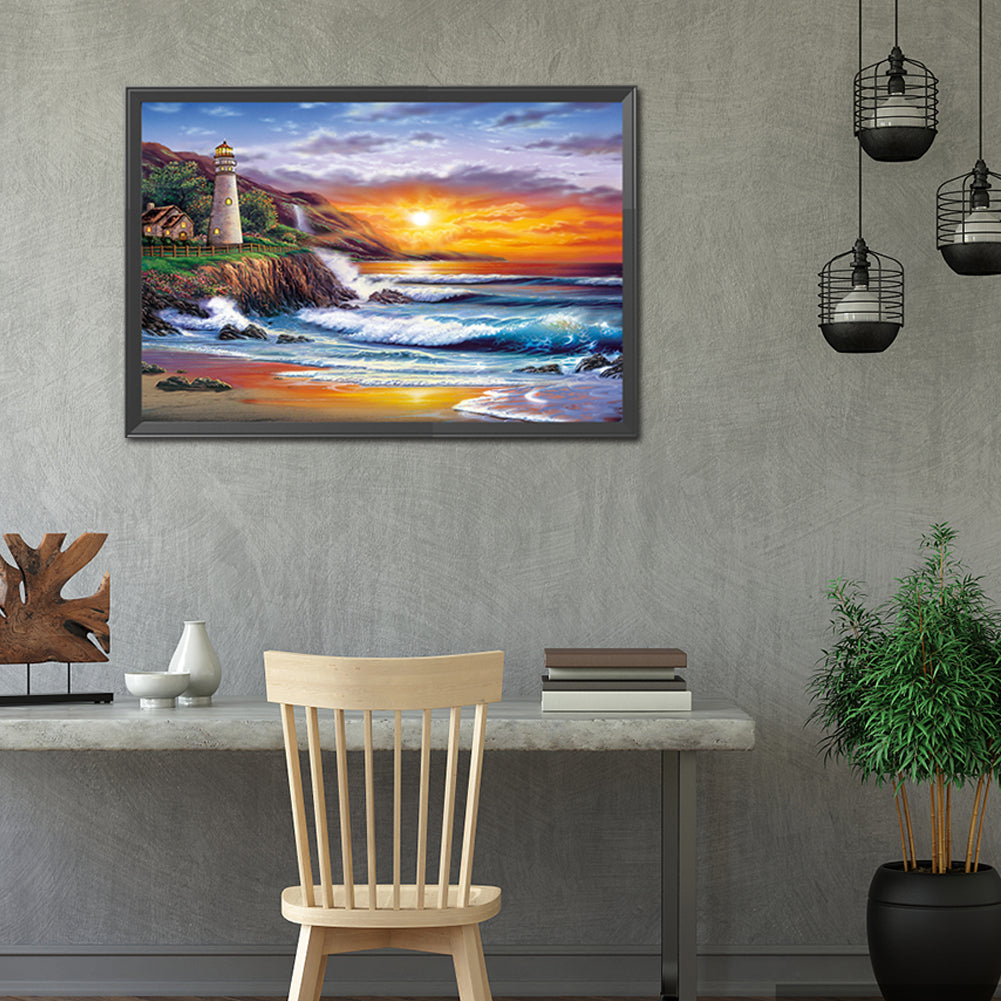 Seaside lighthouse - Full Round Drill Diamond Painting 60*40CM