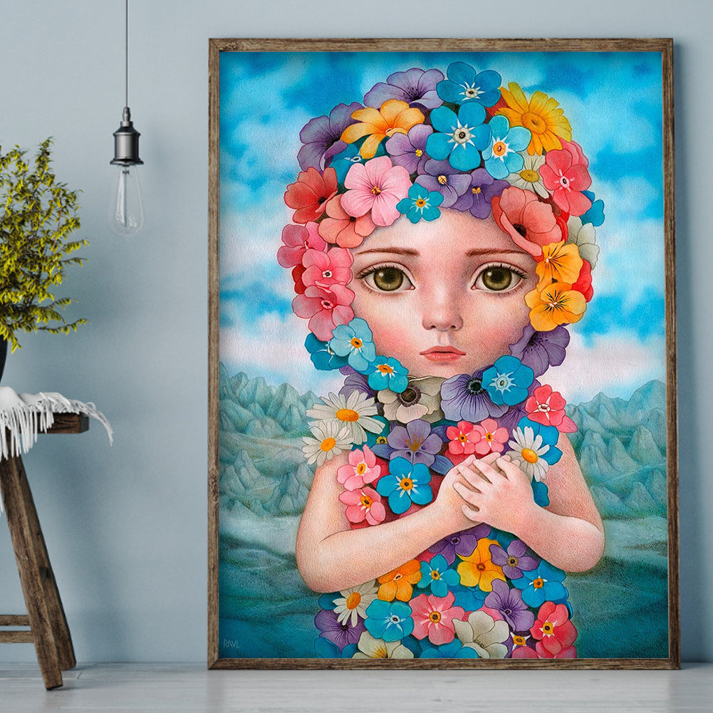 Flower Girl - Full Round Drill Diamond Painting 30*40CM