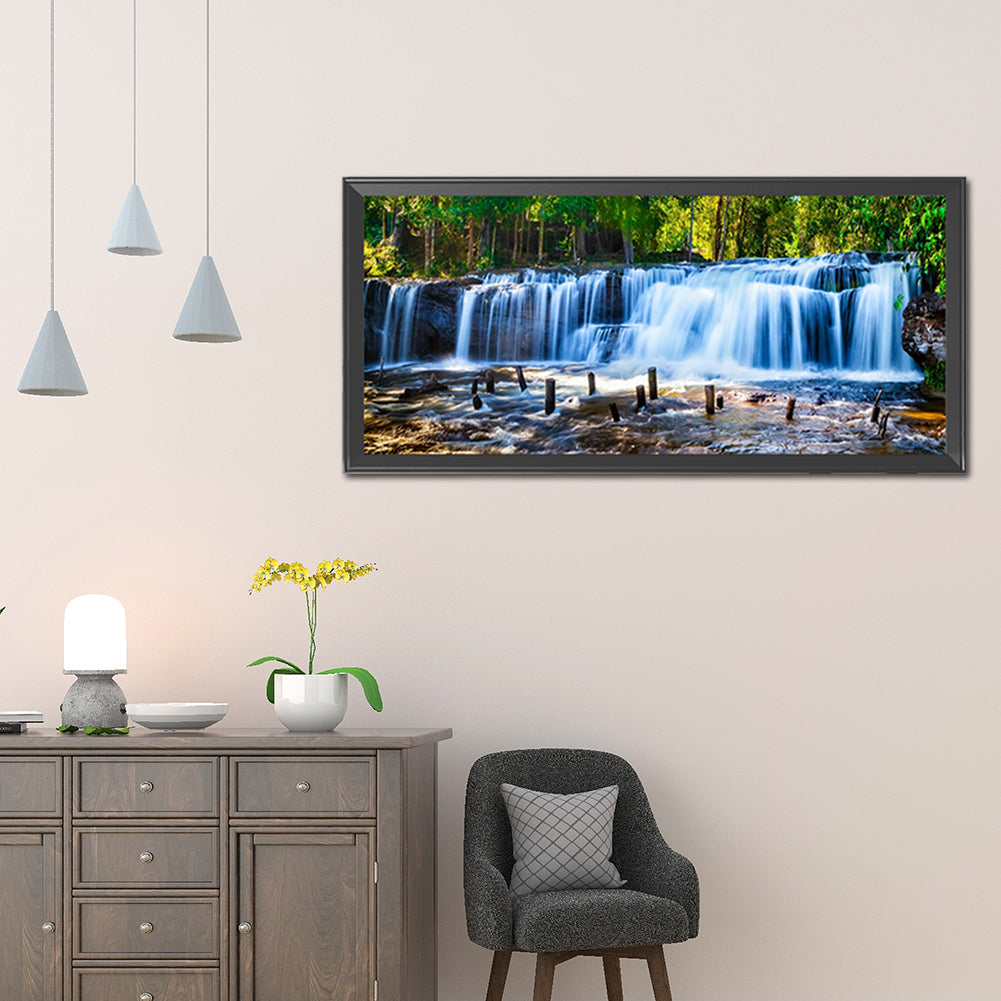 Forest Waterfall - Full Round Drill Diamond Painting 90*40CM