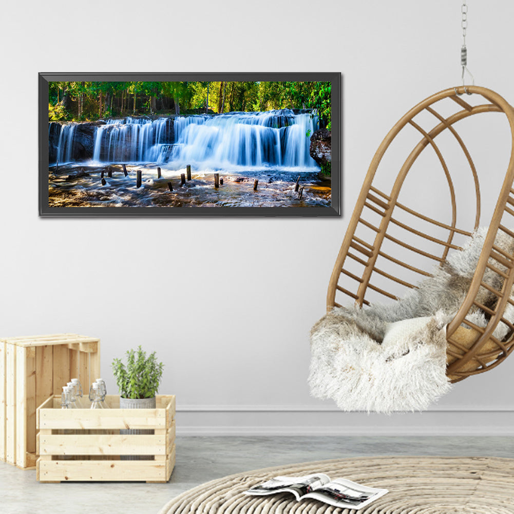 Forest Waterfall - Full Round Drill Diamond Painting 90*40CM