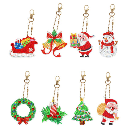 8pcs DIY Acrylic Full Special Shaped Drill Diamond Christmas Keychain Kits