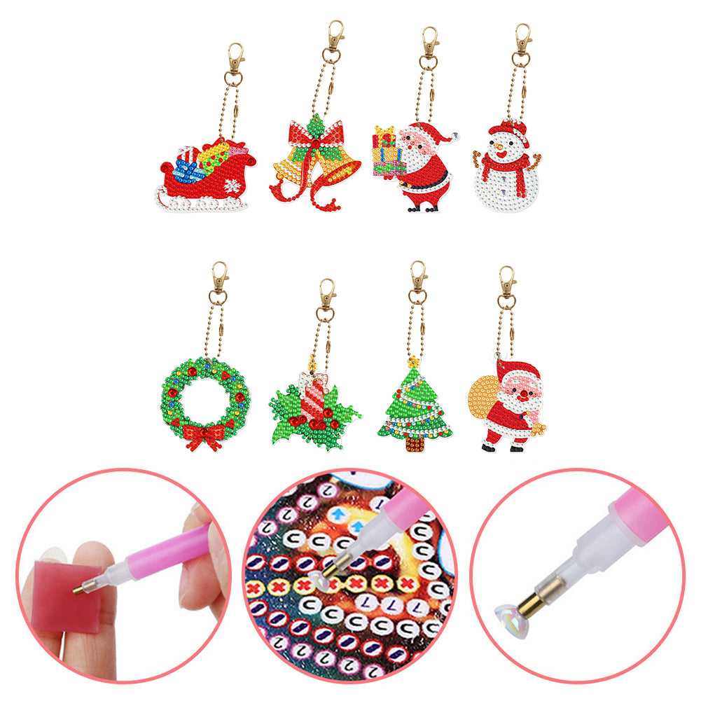 8pcs DIY Acrylic Full Special Shaped Drill Diamond Christmas Keychain Kits