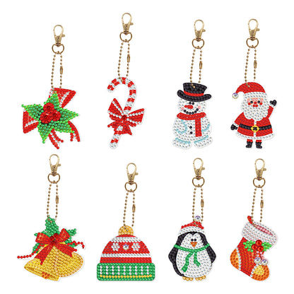 8pcs DIY Acrylic Full Special Shaped Drill Diamond Christmas Keychain Kits