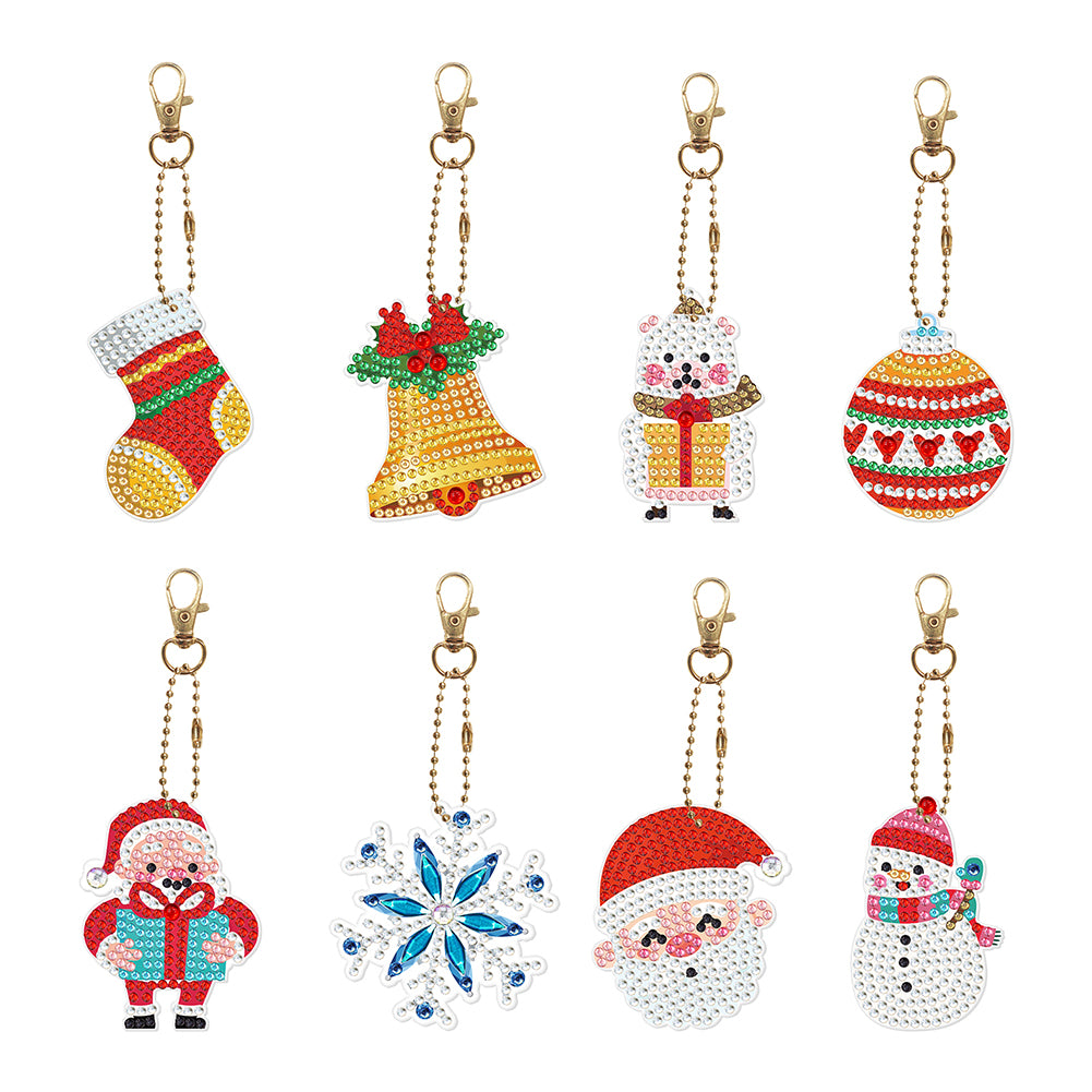 8pcs DIY Acrylic Full Special Shaped Drill Diamond Christmas Keychain Kits