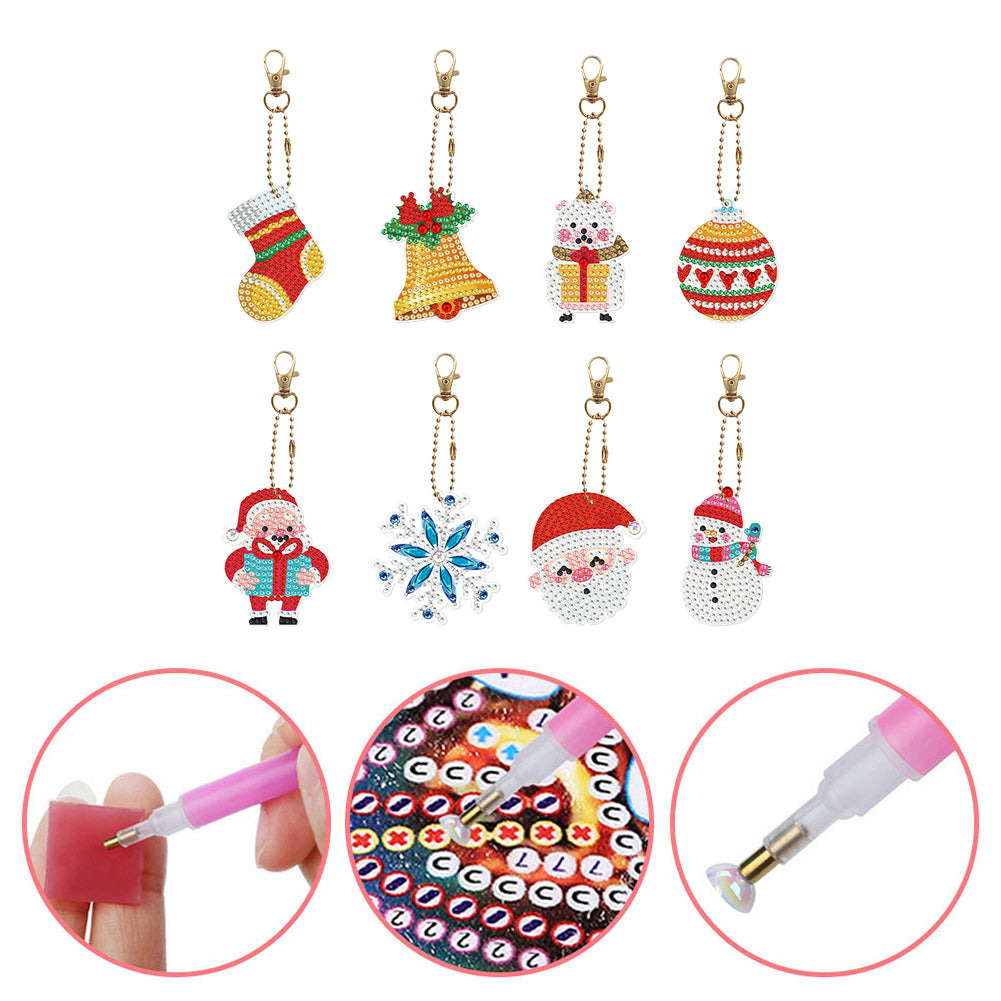 8pcs DIY Acrylic Full Special Shaped Drill Diamond Christmas Keychain Kits