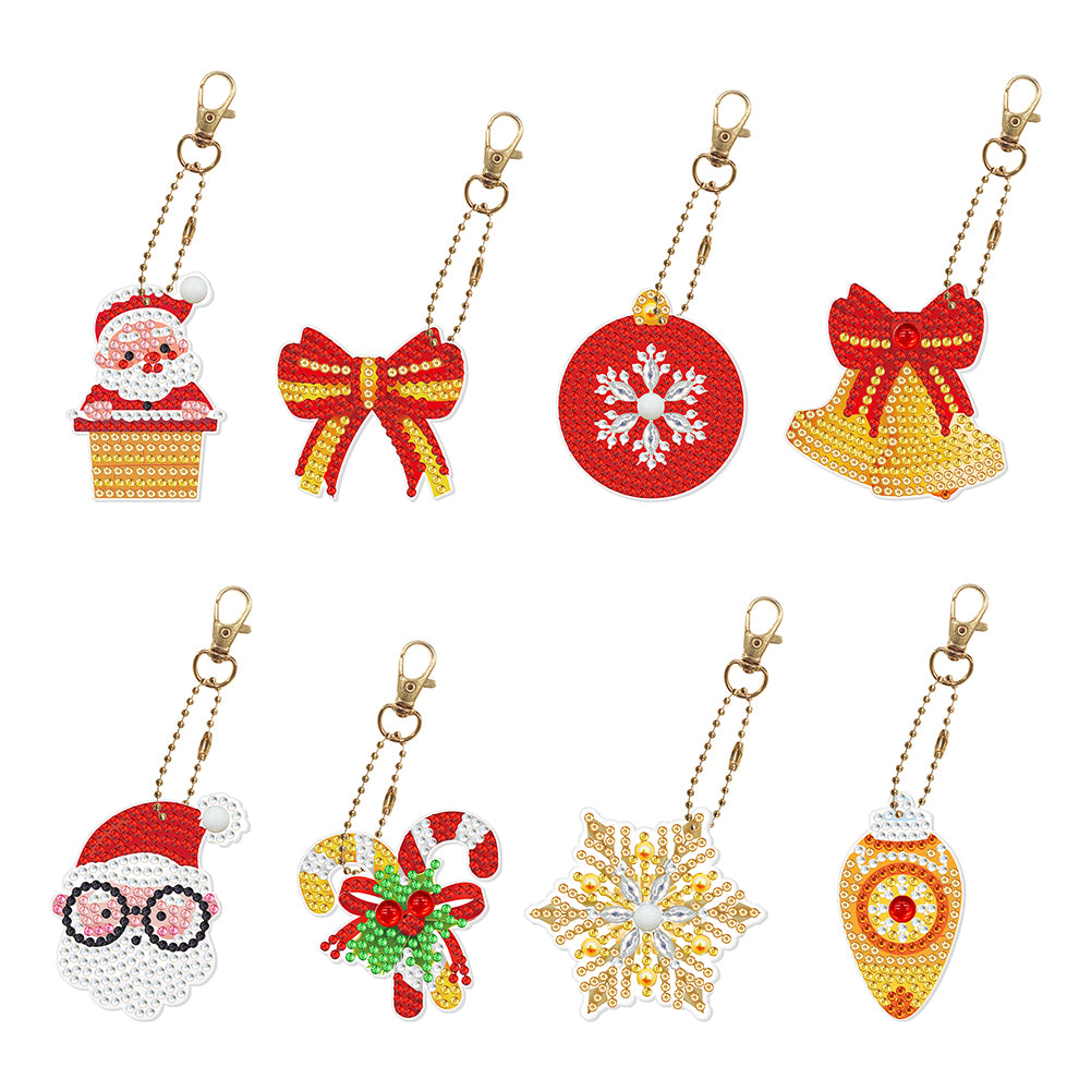 8pcs DIY Acrylic Full Special Shaped Drill Diamond Christmas Keychain Kits