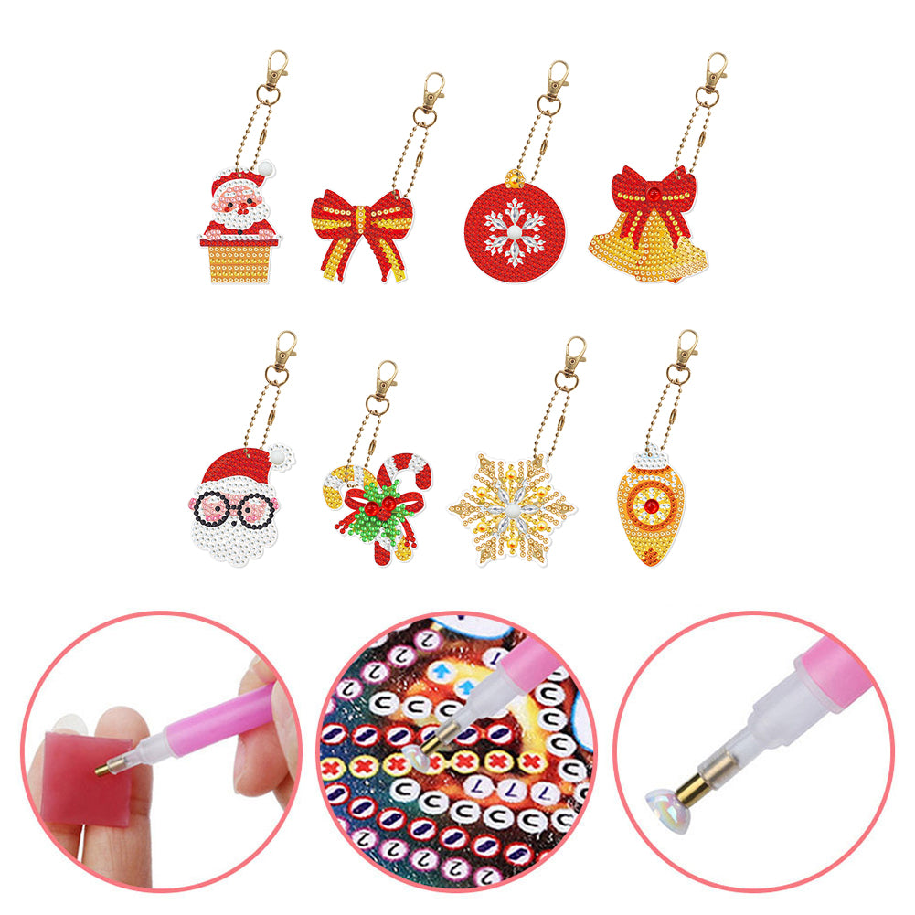 8pcs DIY Acrylic Full Special Shaped Drill Diamond Christmas Keychain Kits